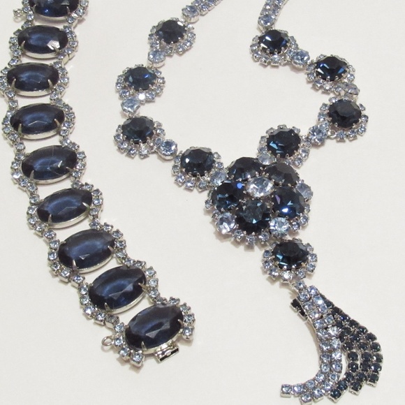 LuxeCollectible Jewelry - Vintage Blue Rhinestone Necklace and Bracelet Set